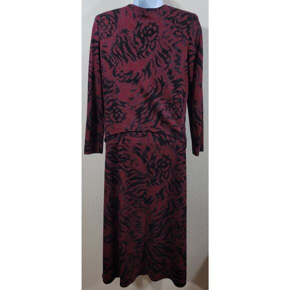 Karin Stevens Burgundy Black Geo Print 2 Piece A Line Dress Set 8P Lightweight - Picture 6 of 8